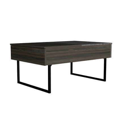 39" Espresso And Black Wood And Metal Lift Top Coffee Table With Drawer HomeRoots