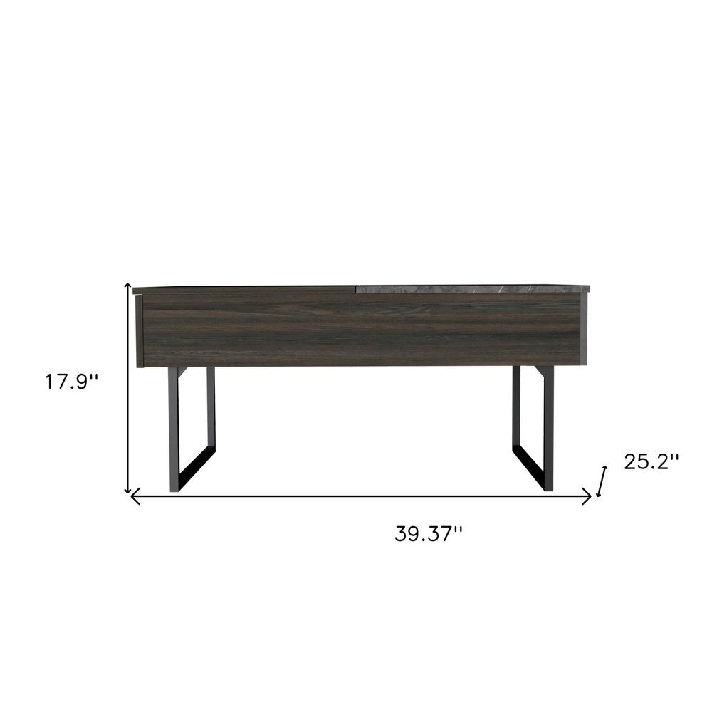 39" Espresso And Black Wood And Metal Lift Top Coffee Table With Drawer HomeRoots