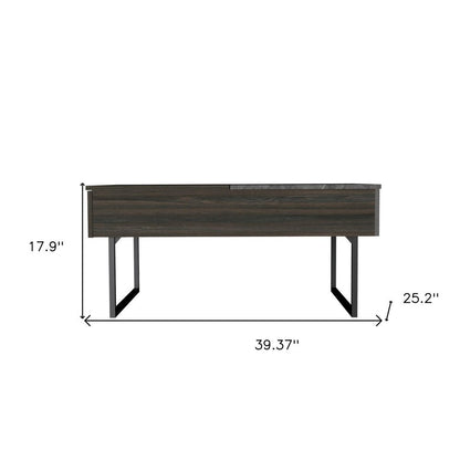 39" Espresso And Black Wood And Metal Lift Top Coffee Table With Drawer HomeRoots