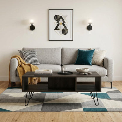 40" Espresso And Black Wood And Metal Coffee Table With Shelf HomeRoots