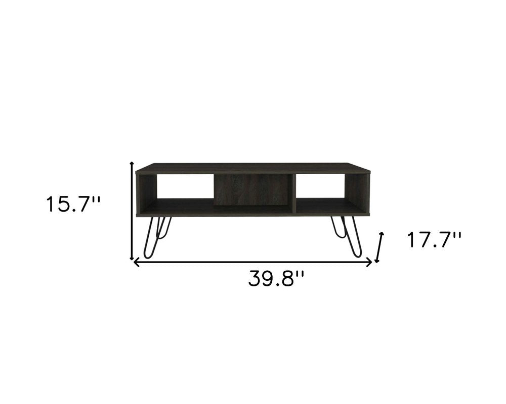 40" Espresso And Black Wood And Metal Coffee Table With Shelf — view 6