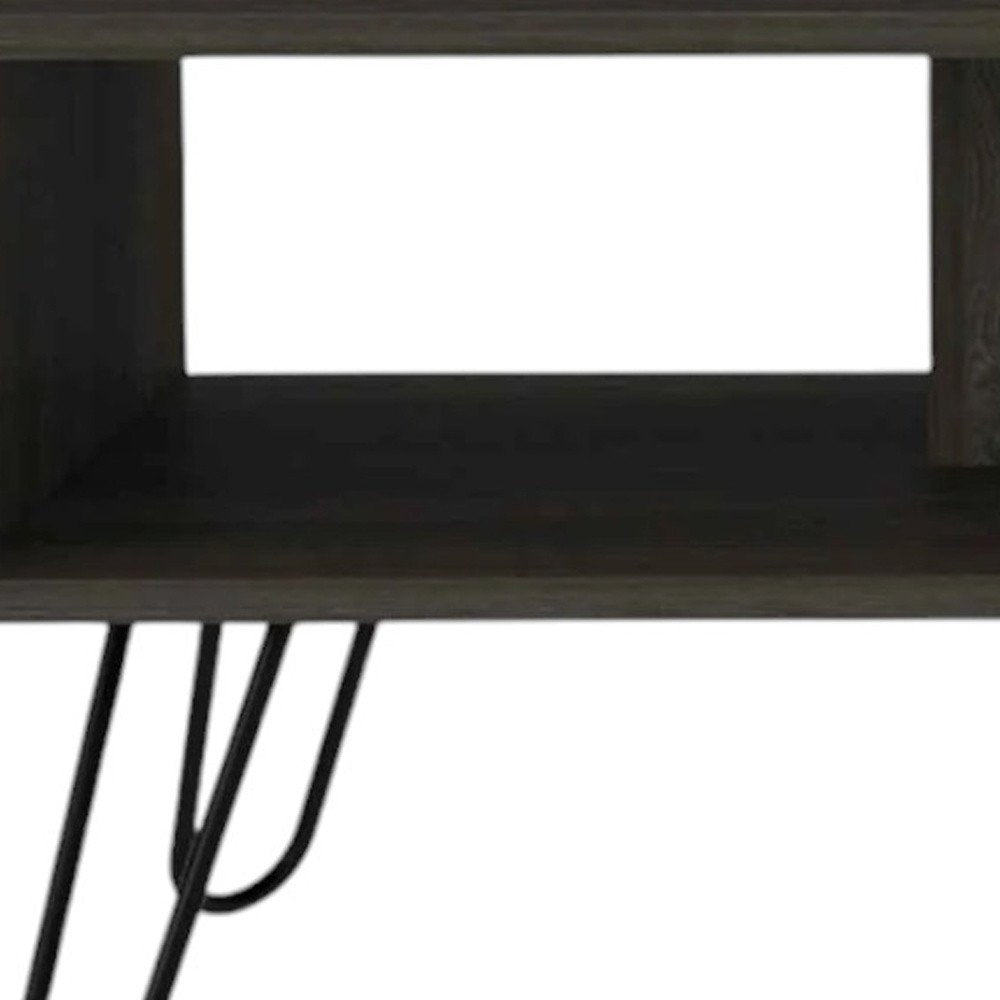 40" Espresso And Black Wood And Metal Coffee Table With Shelf — view 4
