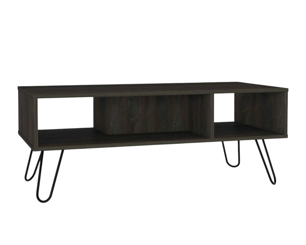 40" Espresso And Black Wood And Metal Coffee Table With Shelf — view 3