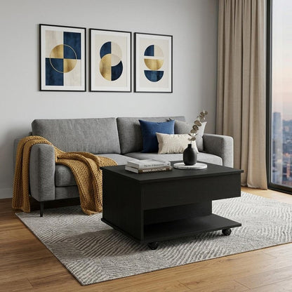 22" Charcoal Wood Lift Top Wheel Coffee Table HomeRoots
