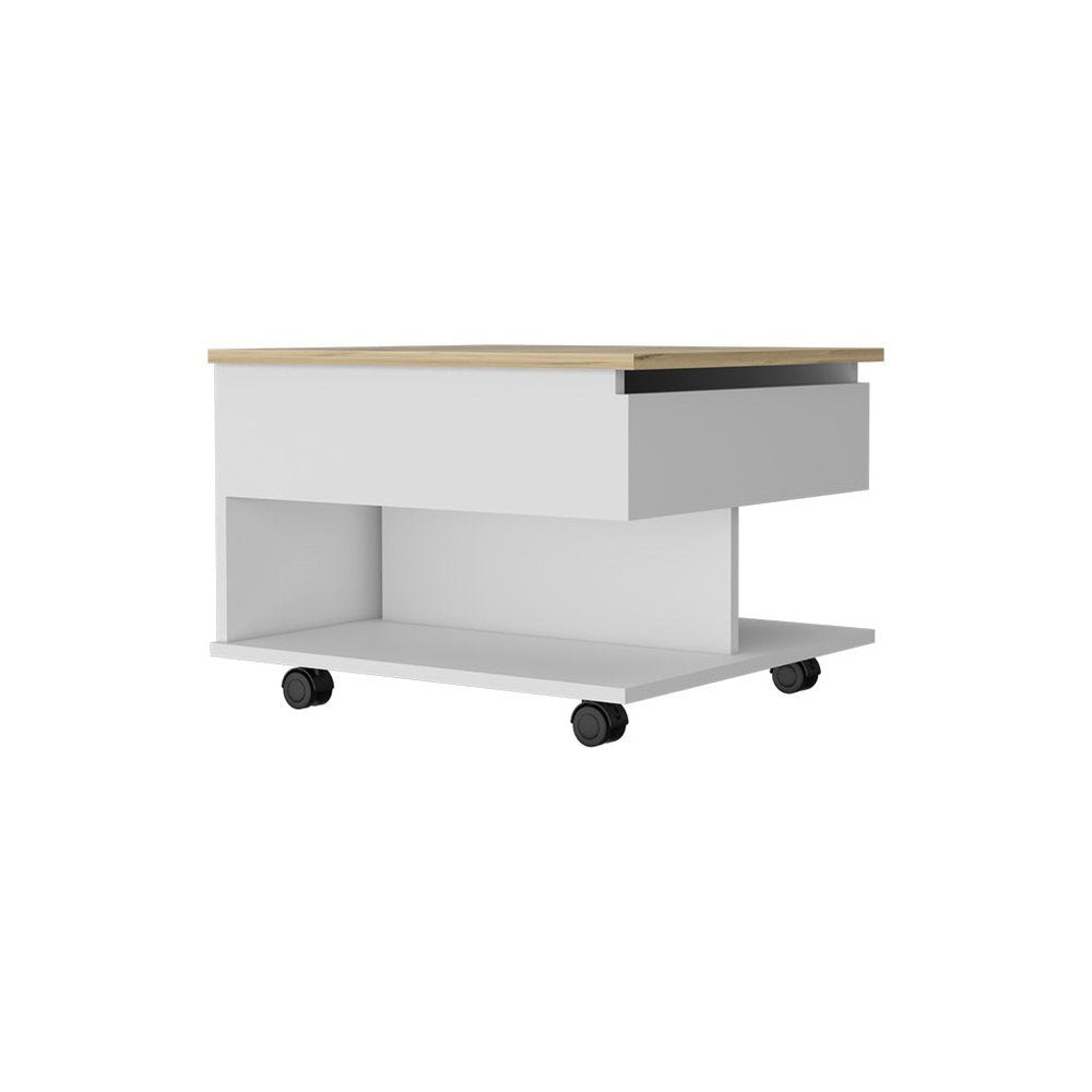 22" Natural And White Wood Lift Top Coffee Table With Two Shelves — view 1