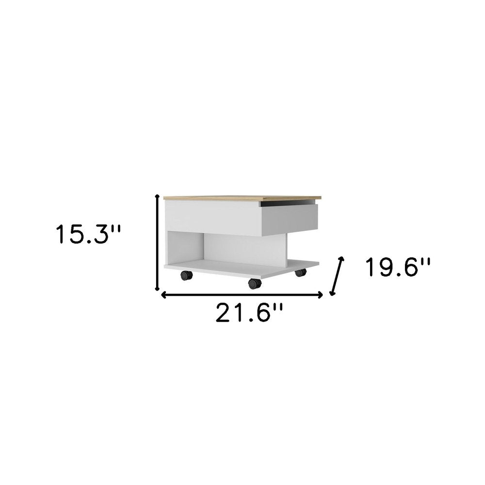 22" Natural And White Wood Lift Top Coffee Table With Two Shelves — view 3