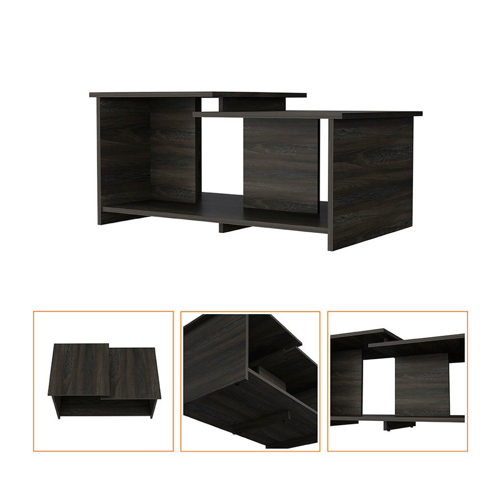 35" Espresso Wood Coffee Table With Shelf — view 2