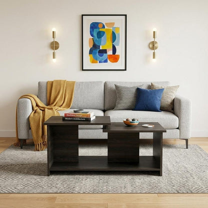 35" Espresso Wood Coffee Table With Shelf HomeRoots