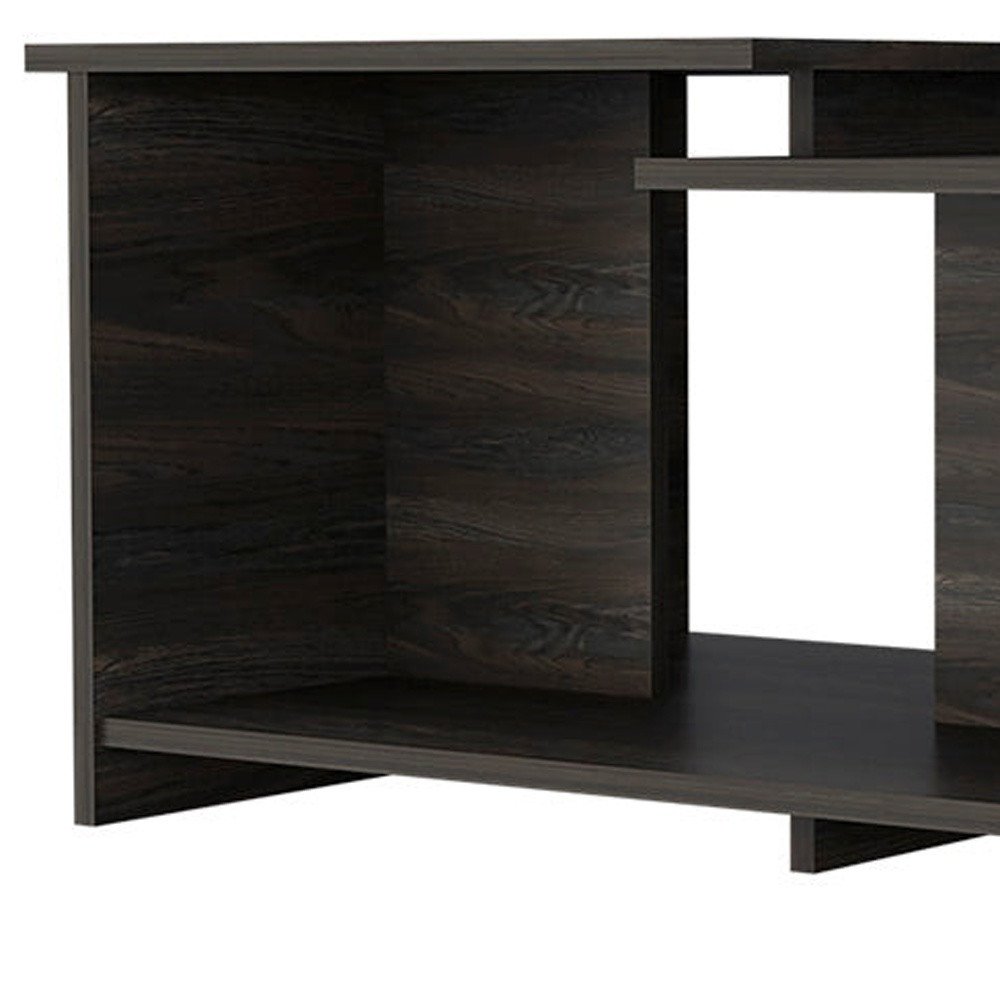 35" Espresso Wood Coffee Table With Shelf HomeRoots
