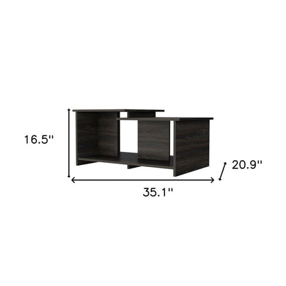 35" Espresso Wood Coffee Table With Shelf HomeRoots