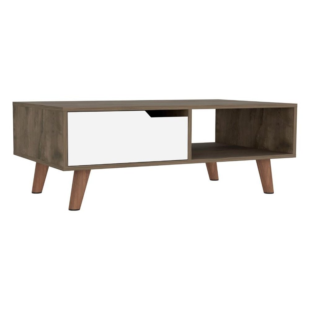 40" Brown And Brown and White Wood Coffee Table With Drawer And Shelf — view 4