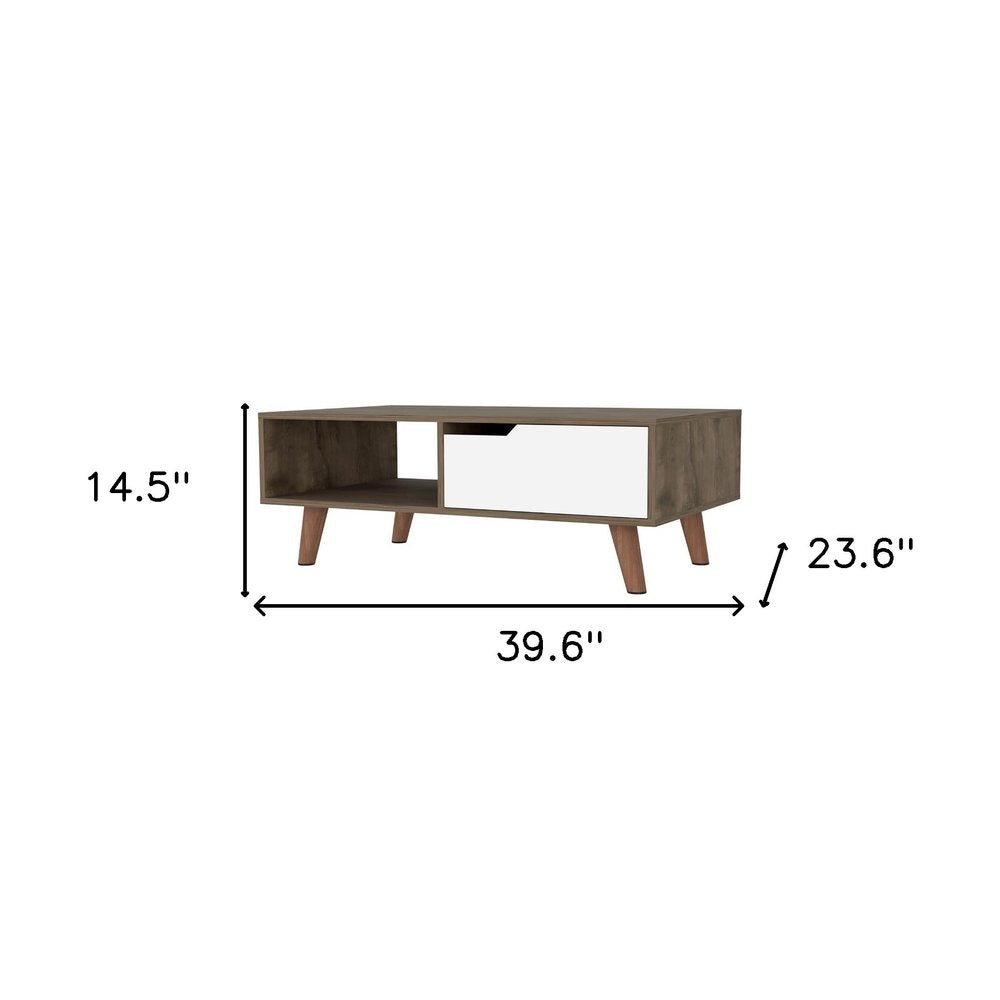 40" Brown And Brown and White Wood Coffee Table With Drawer And Shelf — view 3