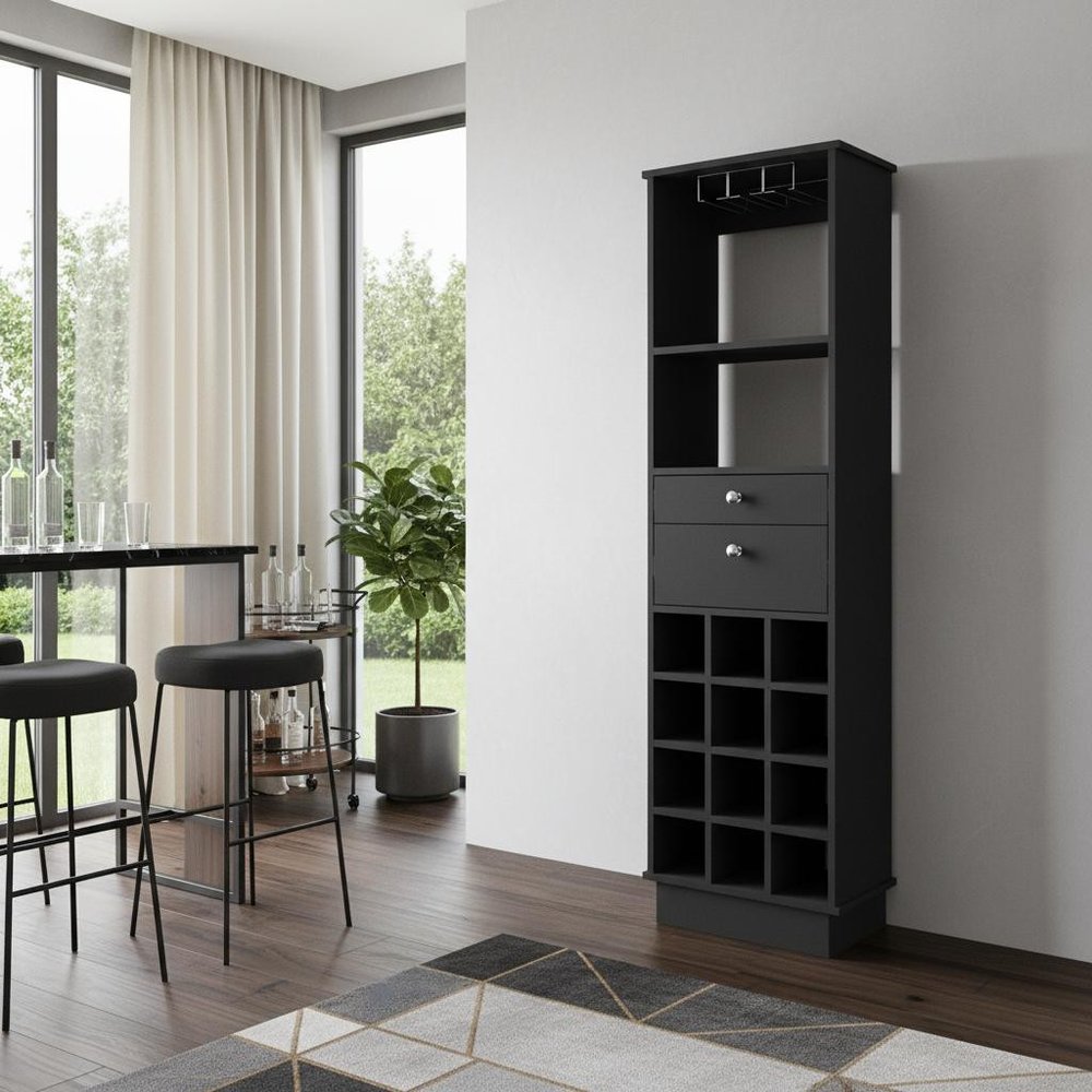 18" Black Wood Bar Cabinet With Two Drawers — view 2
