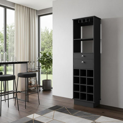18" Black Wood Bar Cabinet With Two Drawers