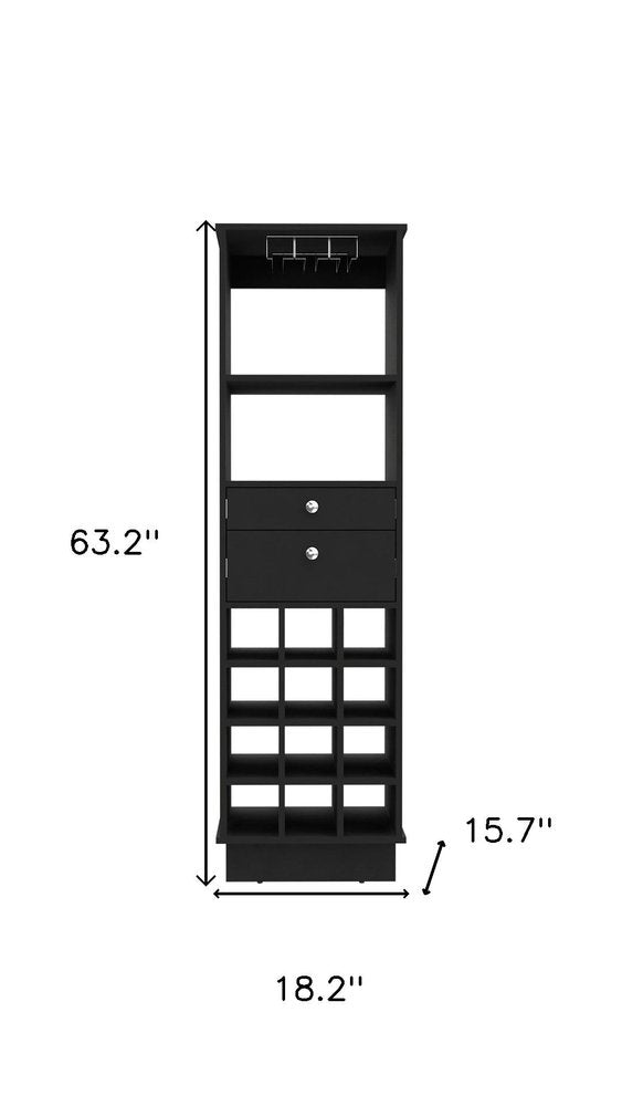18" Black Wood Bar Cabinet With Two Drawers — view 5