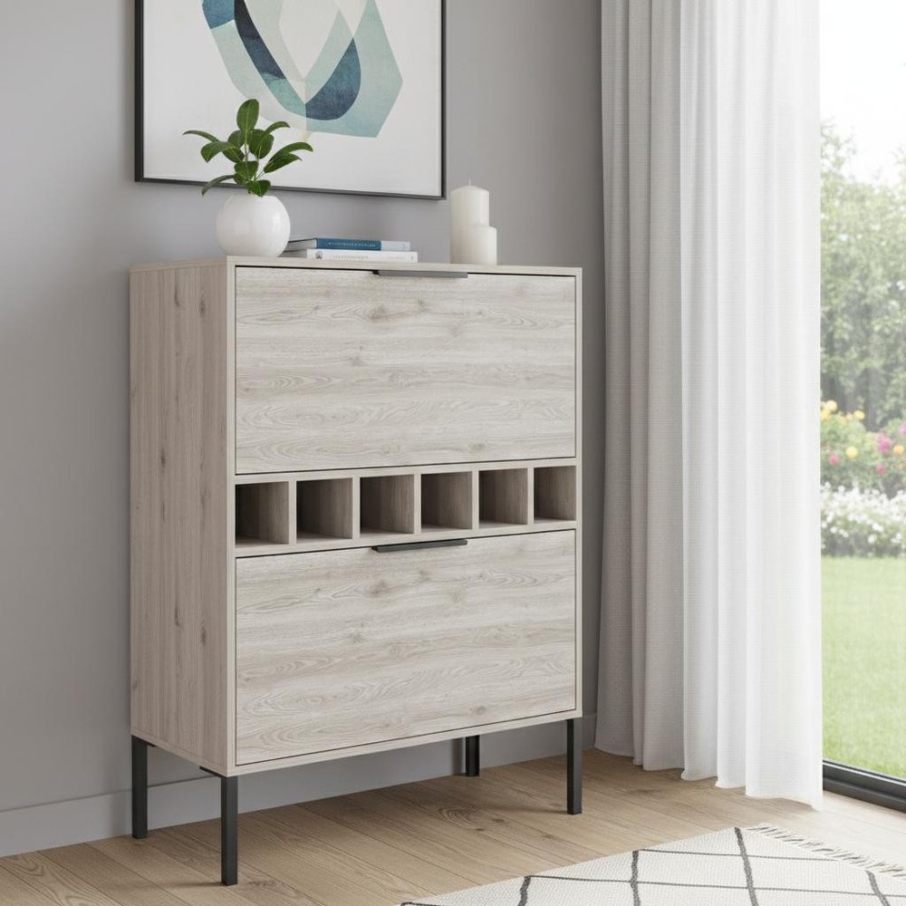 31" Light Gray and Black Wood and Steel Bar Cabinet With Two Doors — view 2