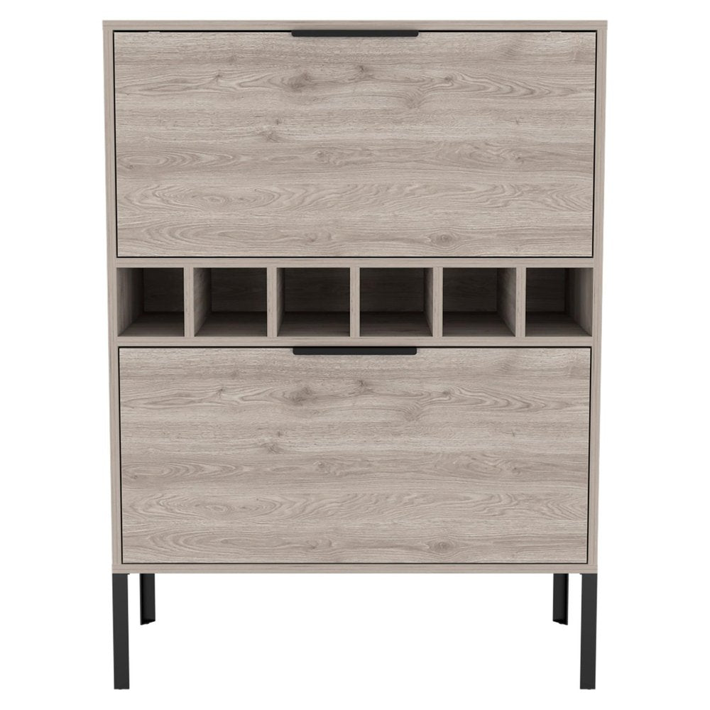 31" Light Gray and Black Wood and Steel Bar Cabinet With Two Doors — view 1