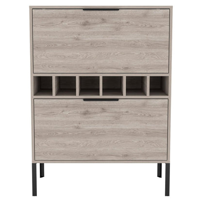 31" Light Gray and Black Wood and Steel Bar Cabinet With Two Doors
