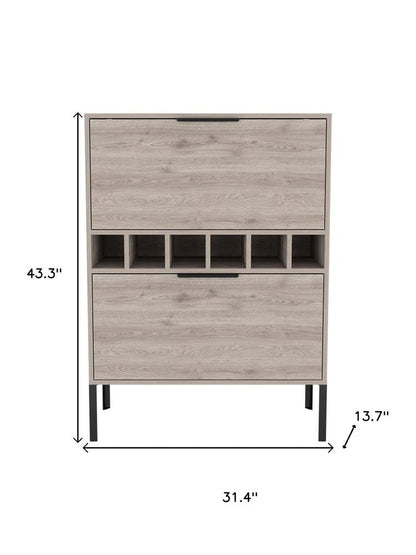 31" Light Gray and Black Wood and Steel Bar Cabinet With Two Doors
