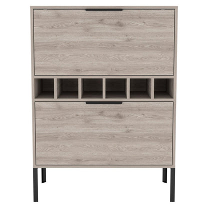 31" Light Gray and Black Wood and Steel Bar Cabinet With Two Doors