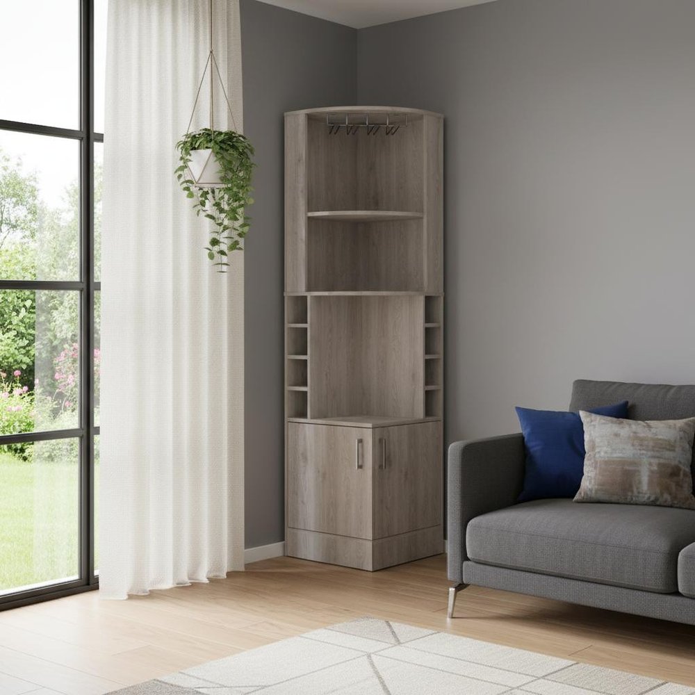 18" Light Gray Wood Corner Bar Cabinet With Two Doors — view 3