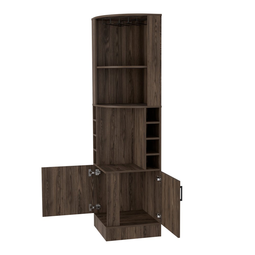 18" Walnut Wood Corner Bar Cabinet With Two Doors — view 2