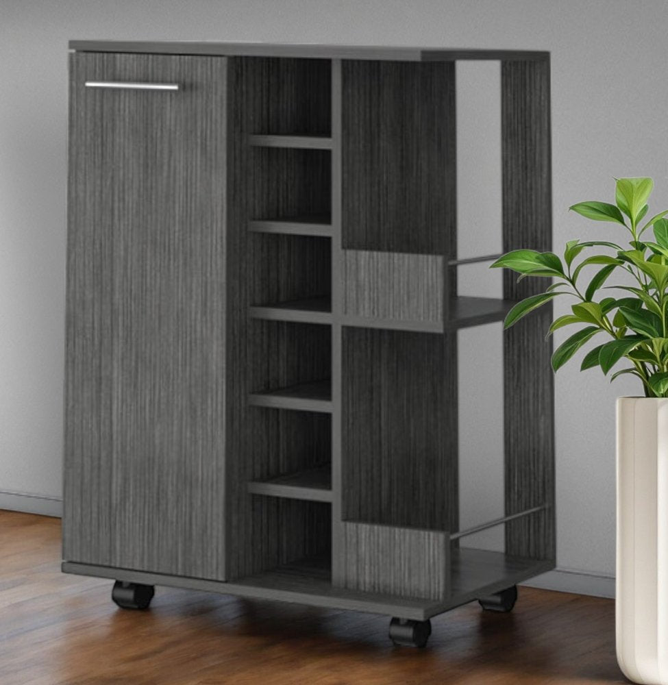 Gray Rolling Bar Cart With Wine Storage HomeRoots