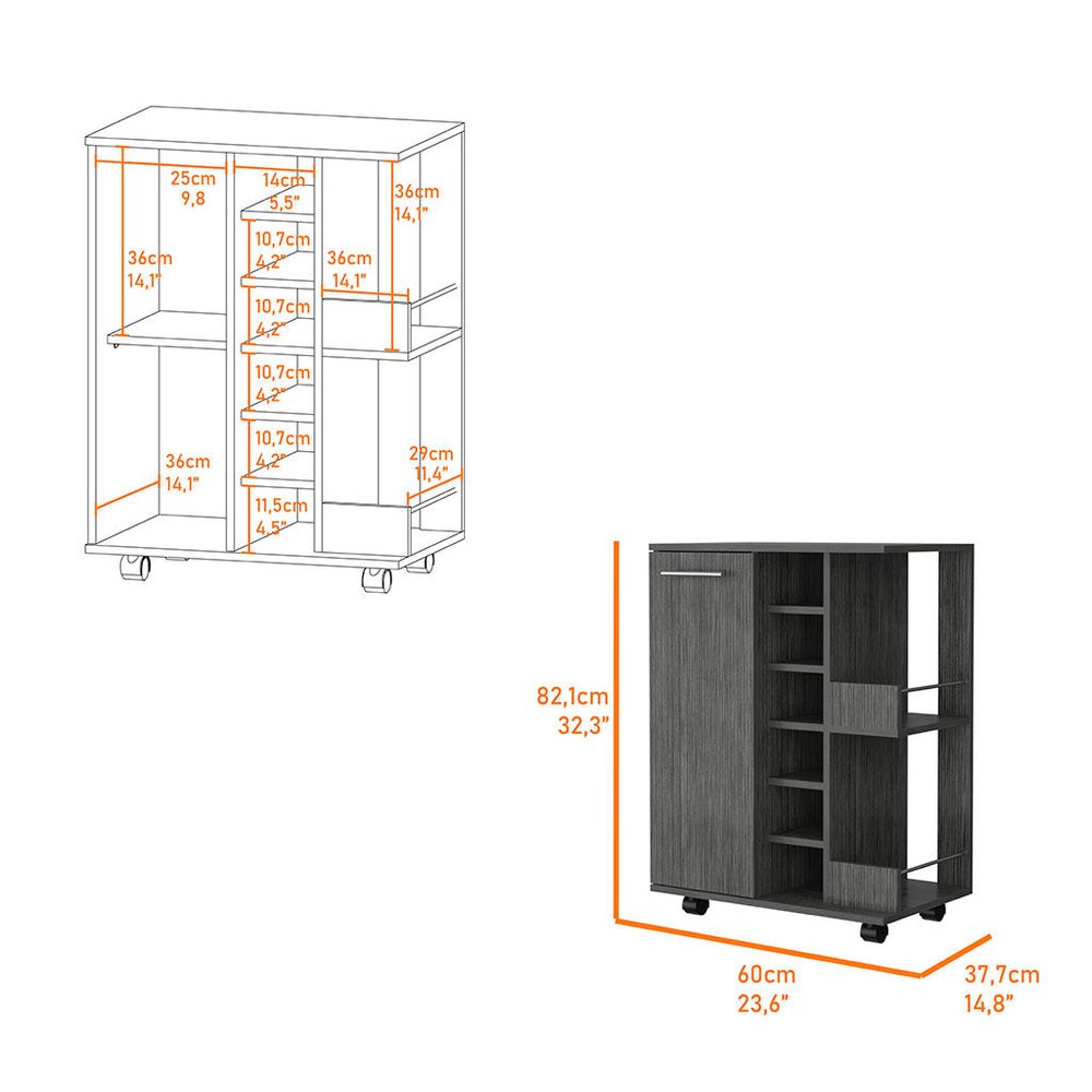 Gray Rolling Bar Cart With Wine Storage HomeRoots