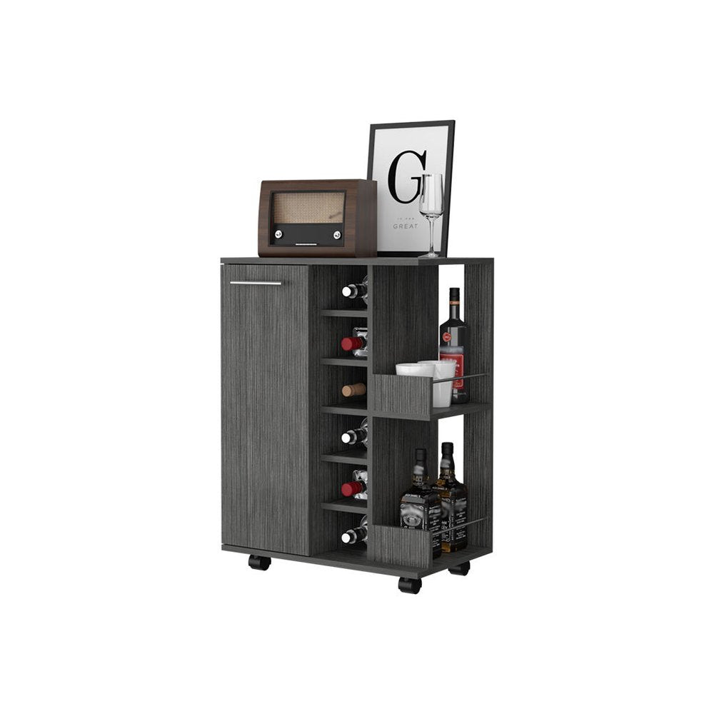 Gray Rolling Bar Cart With Wine Storage HomeRoots