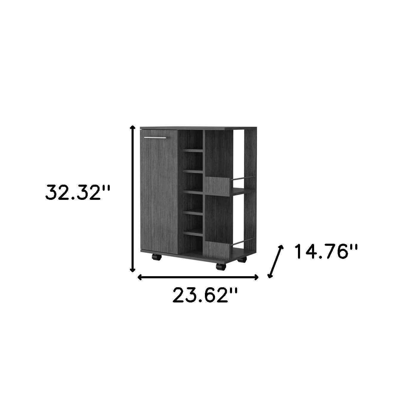 Gray Rolling Bar Cart With Wine Storage