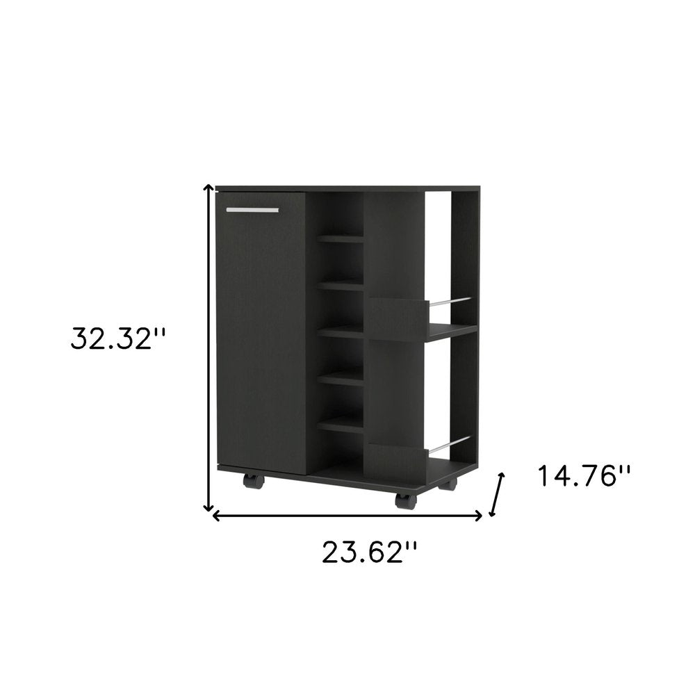 Black Rolling Bar Cart With Wine Storage — view 5
