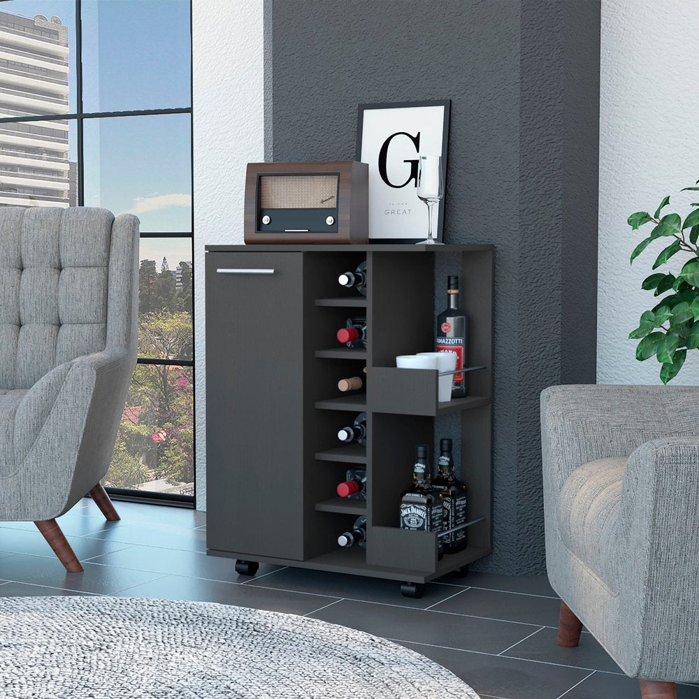 Black Rolling Bar Cart With Wine Storage HomeRoots