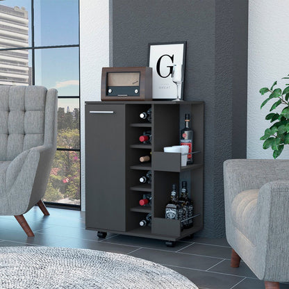 Black Rolling Bar Cart With Wine Storage HomeRoots