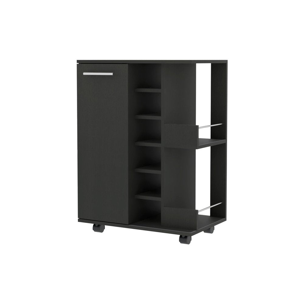 Black Rolling Bar Cart With Wine Storage HomeRoots
