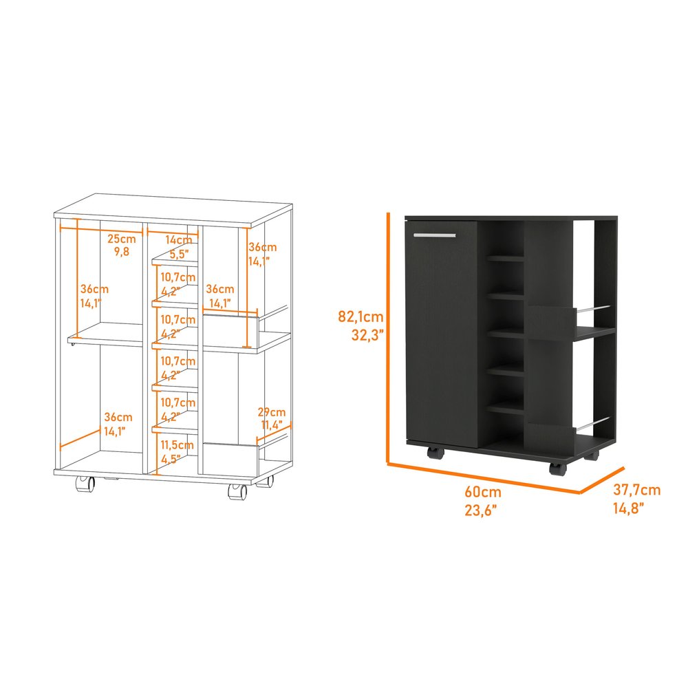 Black Rolling Bar Cart With Wine Storage HomeRoots