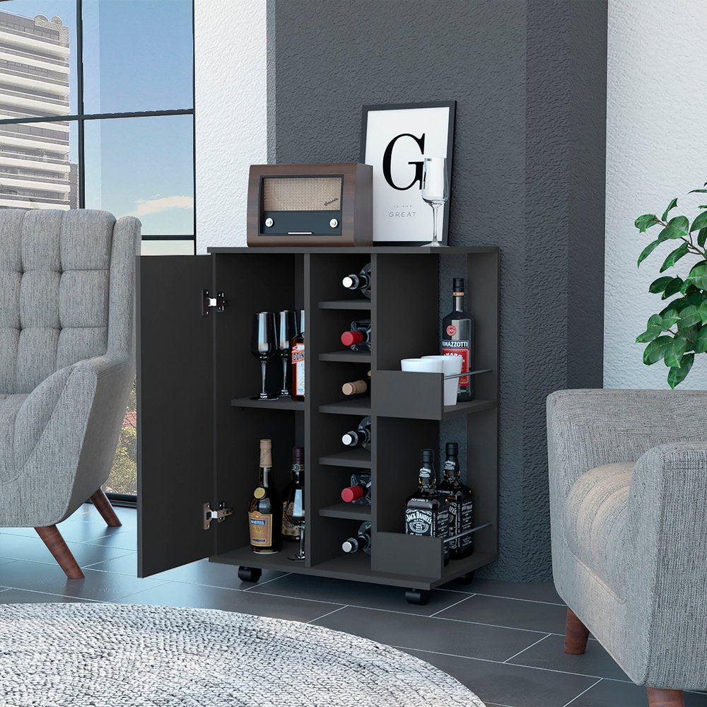 Black Rolling Bar Cart With Wine Storage HomeRoots
