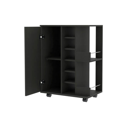 Black Rolling Bar Cart With Wine Storage HomeRoots