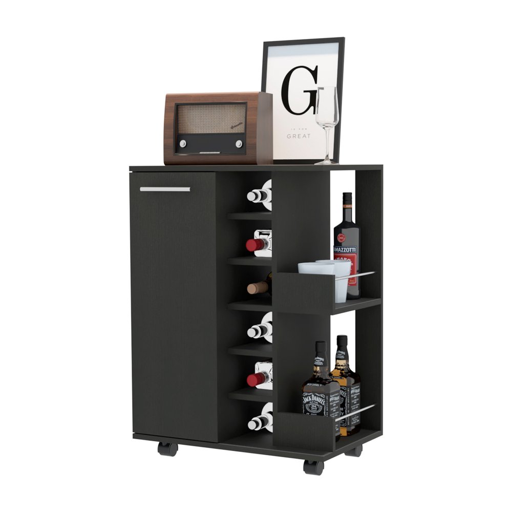 Black Rolling Bar Cart With Wine Storage HomeRoots