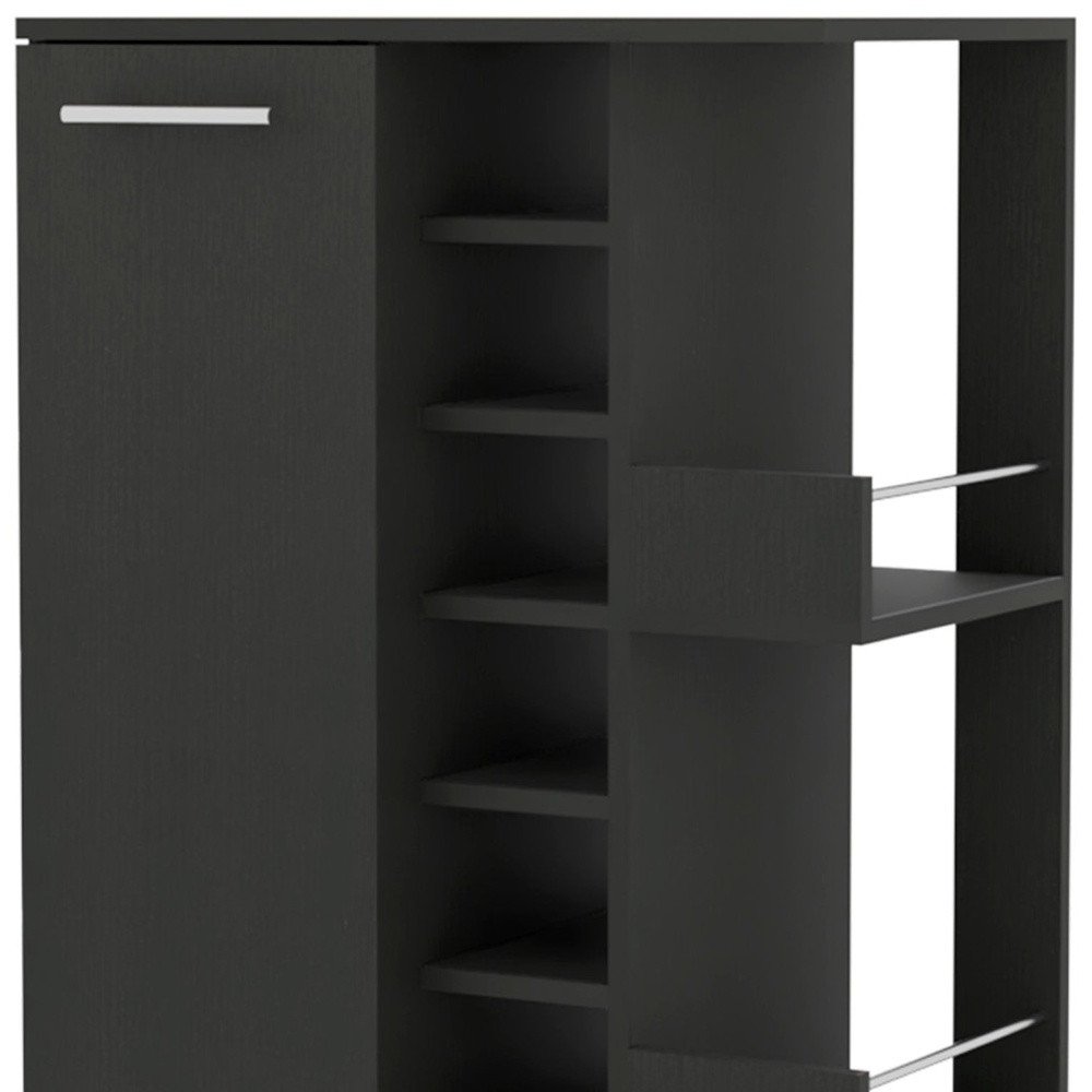 Black Rolling Bar Cart With Wine Storage — view 4