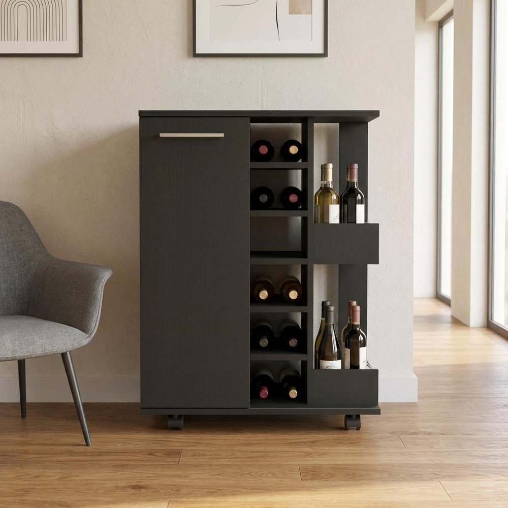 Black Rolling Bar Cart With Wine Storage HomeRoots