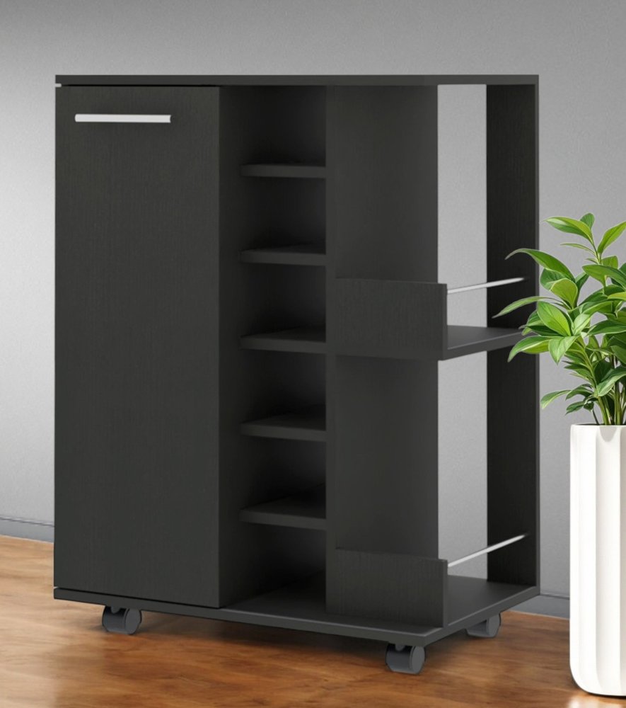 Black Rolling Bar Cart With Wine Storage HomeRoots