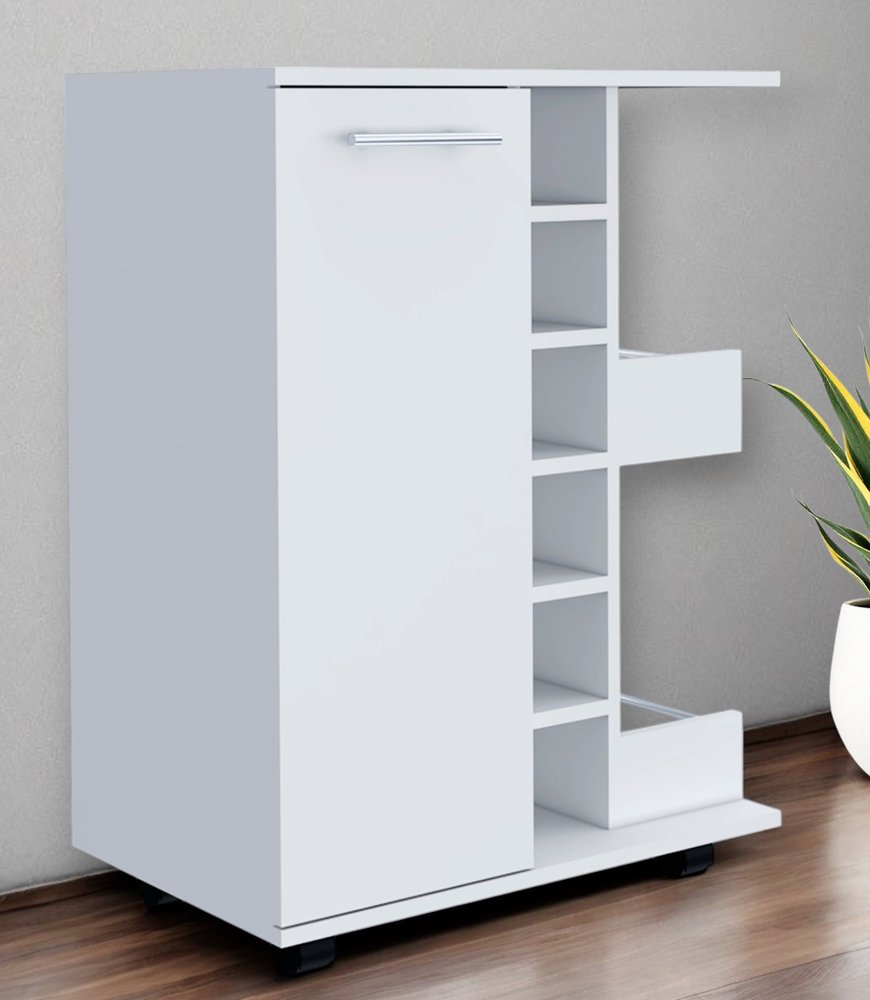 White Rolling Bar Cart With Wine Storage HomeRoots