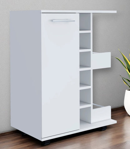 White Rolling Bar Cart With Wine Storage HomeRoots