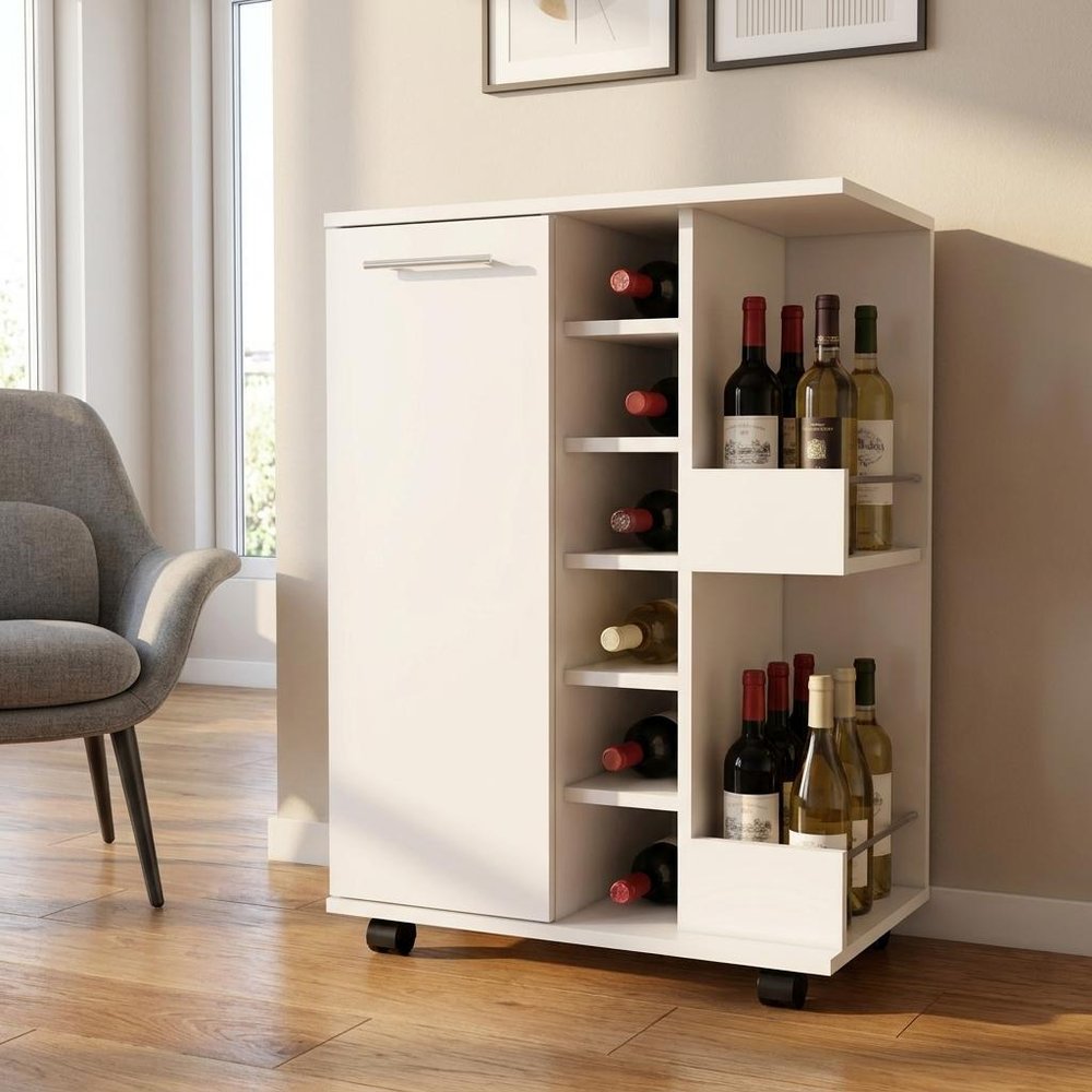 White Rolling Bar Cart With Wine Storage HomeRoots