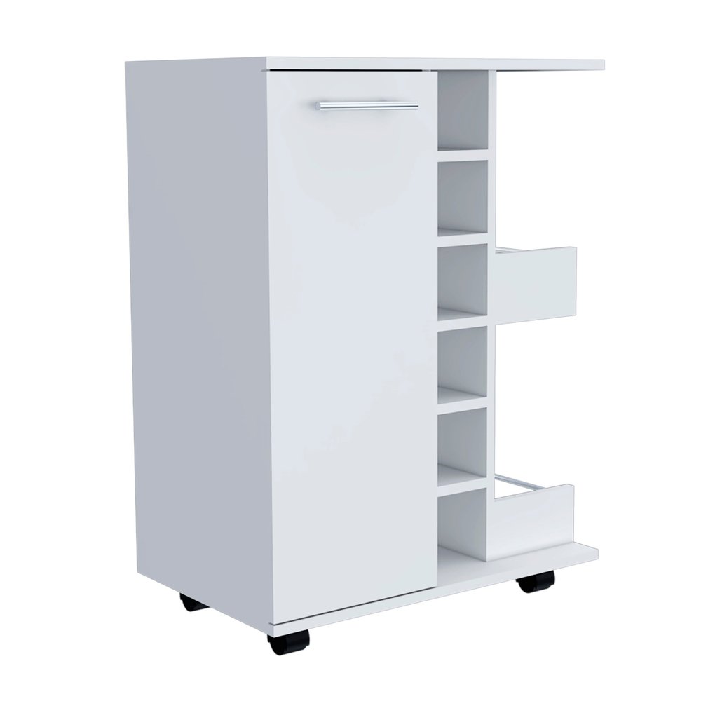 White Rolling Bar Cart With Wine Storage HomeRoots
