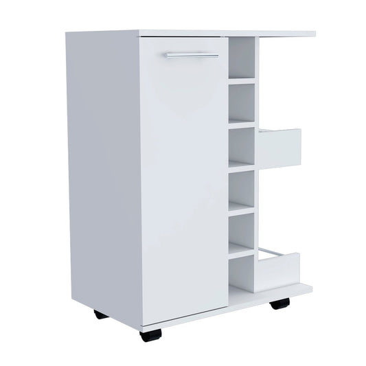 White Rolling Bar Cart With Wine Storage HomeRoots