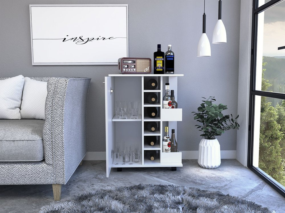 White Rolling Bar Cart With Wine Storage HomeRoots