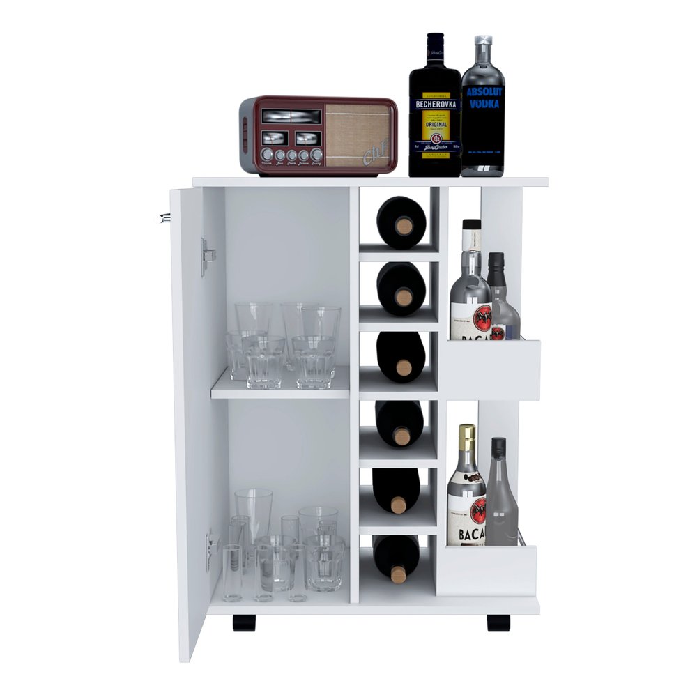 White Rolling Bar Cart With Wine Storage HomeRoots