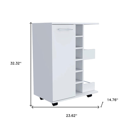 White Rolling Bar Cart With Wine Storage