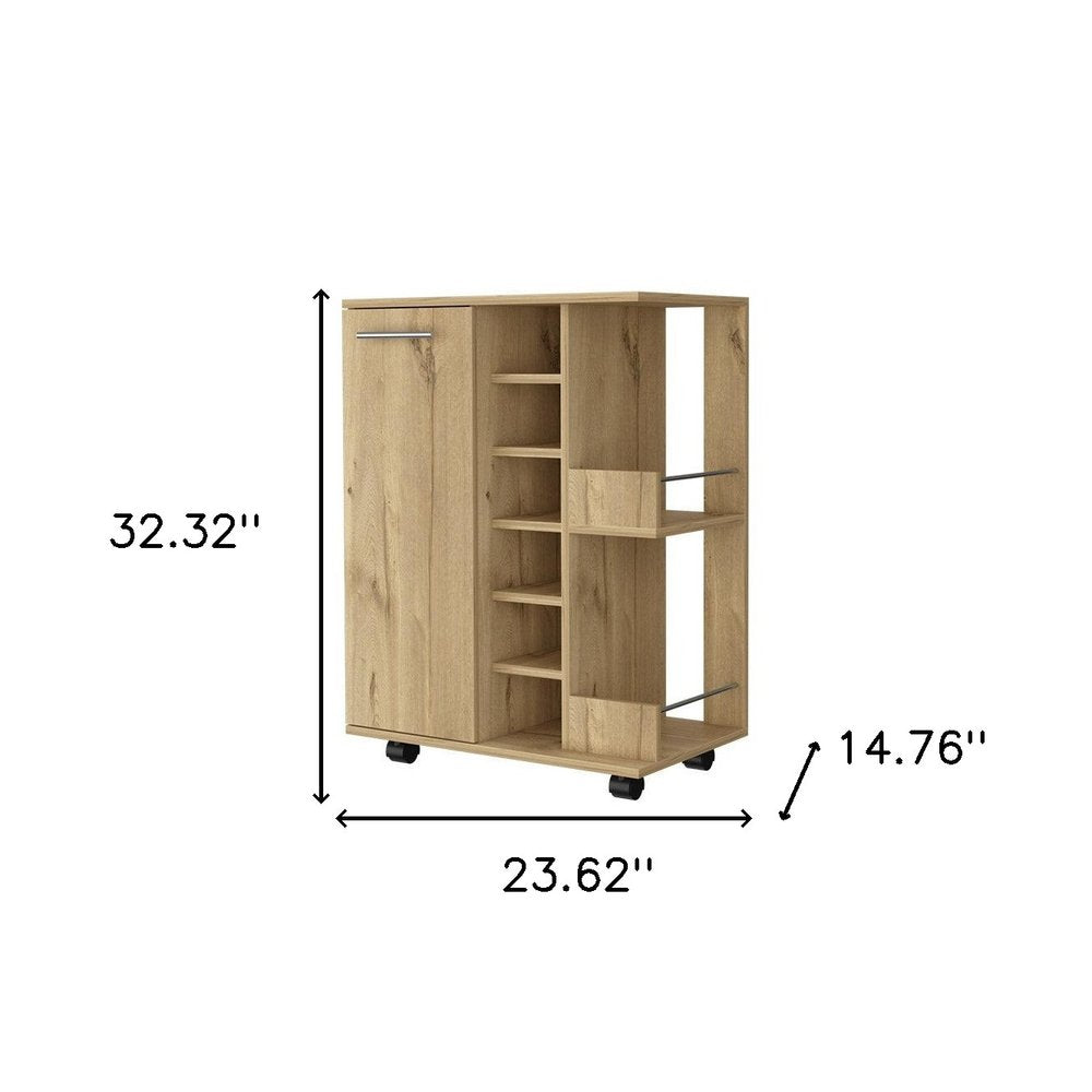 Oak Rolling Bar Cart With Wine Storage HomeRoots